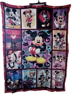 Mickey & Friends Patchwork Throw Blanket - Pink, Black, Yellow 50 X 60 NWOT
